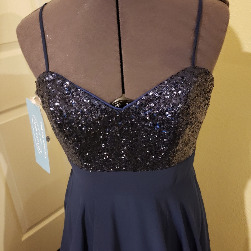 Alfred Angelo Navy Sequin Bridesmaid Dress Sz 8